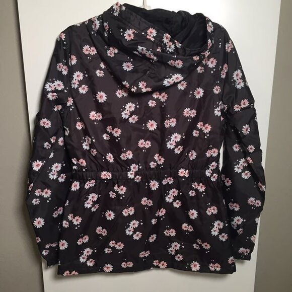 Abercrombie Girl's Hooded Windbreaker Jacket Pink Fleece Lined Floral - Picture 2 of 5